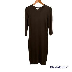 H & M / Basics Brown Sweater 3/4 Sleeve Bodycon Dress Size M